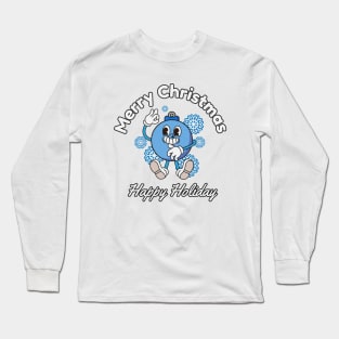 Retro vintage blue christmas light bulb Long Sleeve T-Shirt